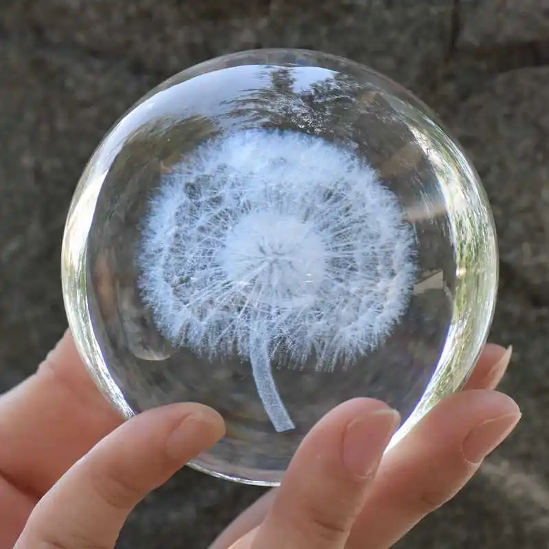 

Home Accessories 8cm Crystal Ball 3D Dandelion Glass Statue Creative Gift Glass Ball Craft Wedding Decoration