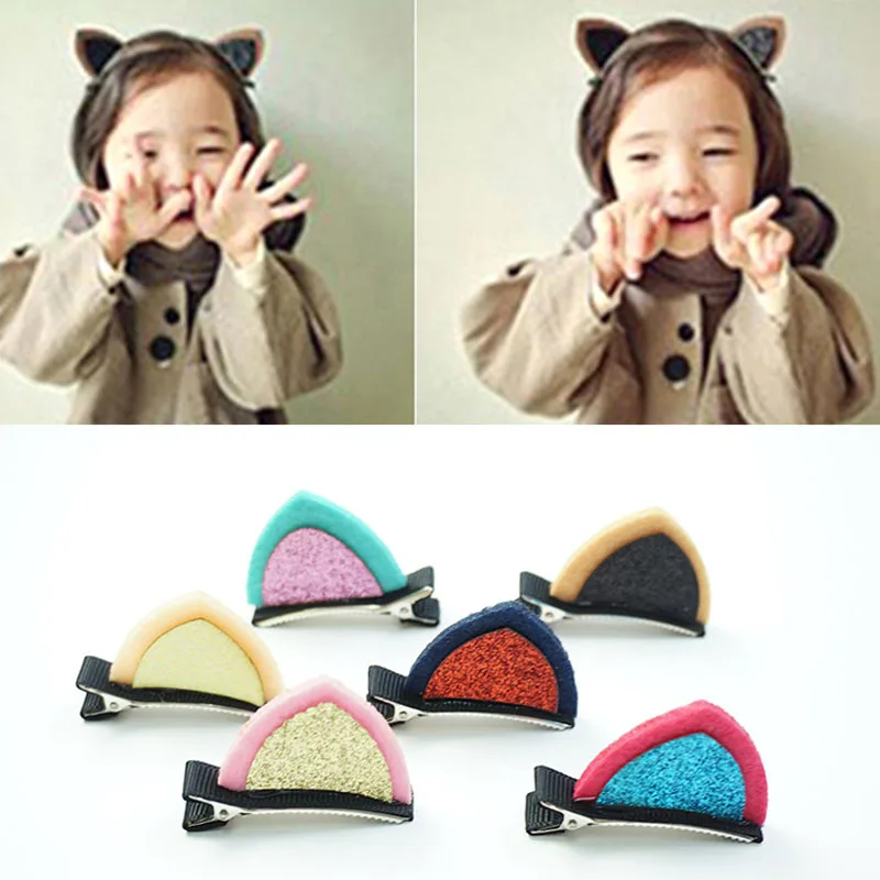 

1Pair=2Pcs Girls Lovely Sequins Cat Ears Hair Clips Barrettes for children baby kids Hairpins Hair Accessories