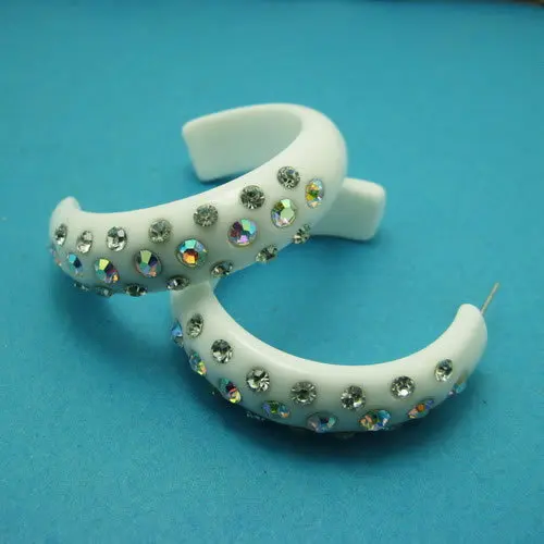 Ювелирные изделия из акриловой смолы 3 ряда цвет белый и фуксия|rhinestone hoop earrings|hoop