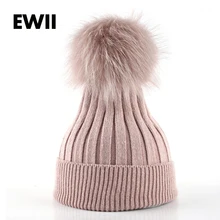 Women winter knitted fur cap ladies beanies gorro hat for woman beanie skullies caps girl ‘s wool thick female hats bone
