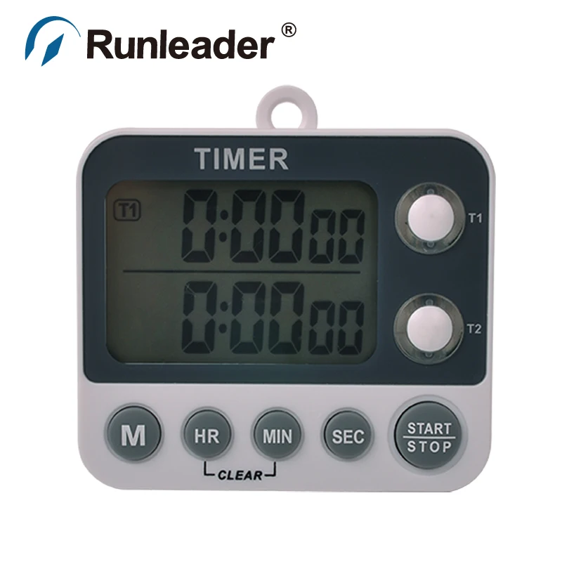 Large LCD Digital countdown 2 channel timer stopwatch with alarm for