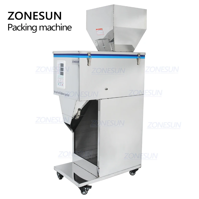 ZONESUN пищевая стеллажная машина для расфасовки сыпучих веществ Порошковые материалы взвешивающая упаковочная машина фасовочная машина 1-999 г для семян кофейных зерен