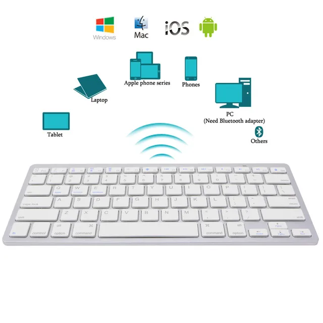 Best Offers  Ultra-Slim White General High Quality Bluetooth Wireless Keyboard For PC Laptop Tablet Smartphone