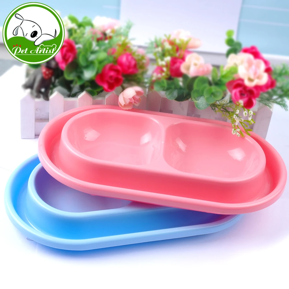 Plastic Double Dog Cat Bowl Anti Ant Pet Feeding Watering Suppies Bowls