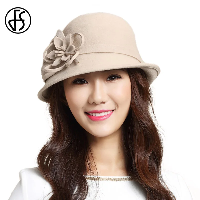 Buy FS Winter Wool Fedora Hat Solid Flower Elegant