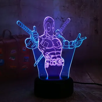 

Novelty Marvel Hero Deadpool 3D RGB LED Night Light 7 Mixed Dual Color Change Desk Baby Sleep Lamp Christmas Kid toys Multicolor
