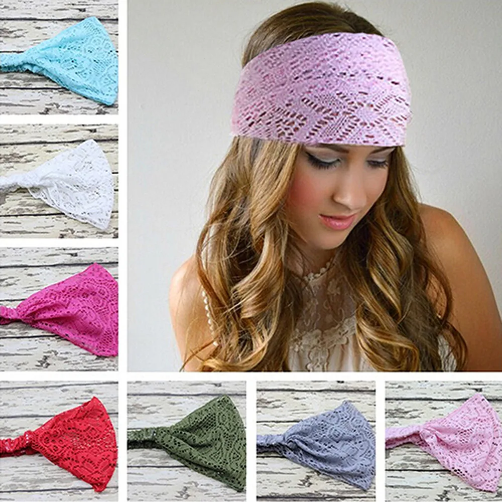 

Women Girl New Fashion Brief Stretchy Wide Head Band Lace Head Turban Bandanas Hairband hair accessories резинки для волос Z5