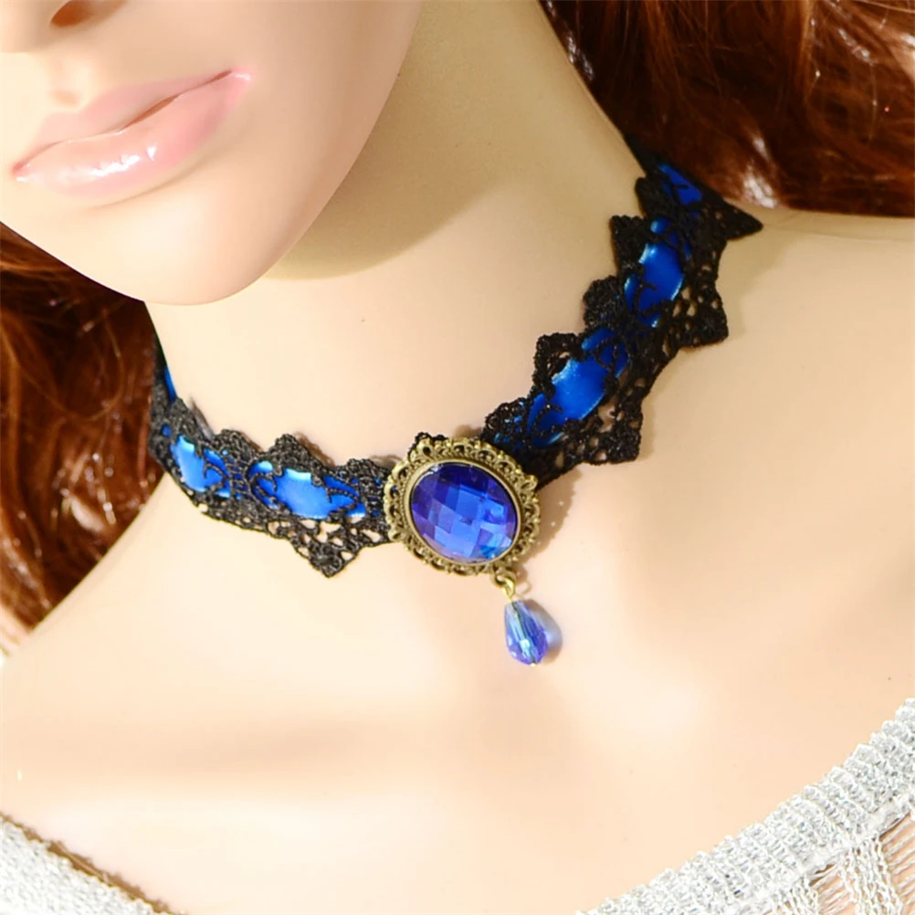 

NEW Fashion Women Vintage Gothic Punk Style Victorian Pendant Necklace Jewelry Lace Collar Choker Crystal
