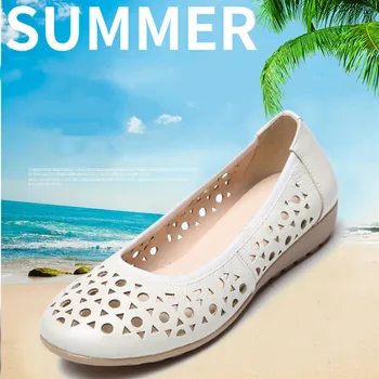 

AIYUQI Sandals Summer Women 2020 New Genuine Leather Sandals Women Hole Breathable Flat Mom Sandals Large Size Shoes Women