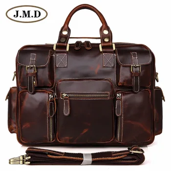 

J.M.D Rare Pull Up Genuine Leather Men's Briefcase Laptop Bag Dispatch Shoulder Bag Huge 7028C