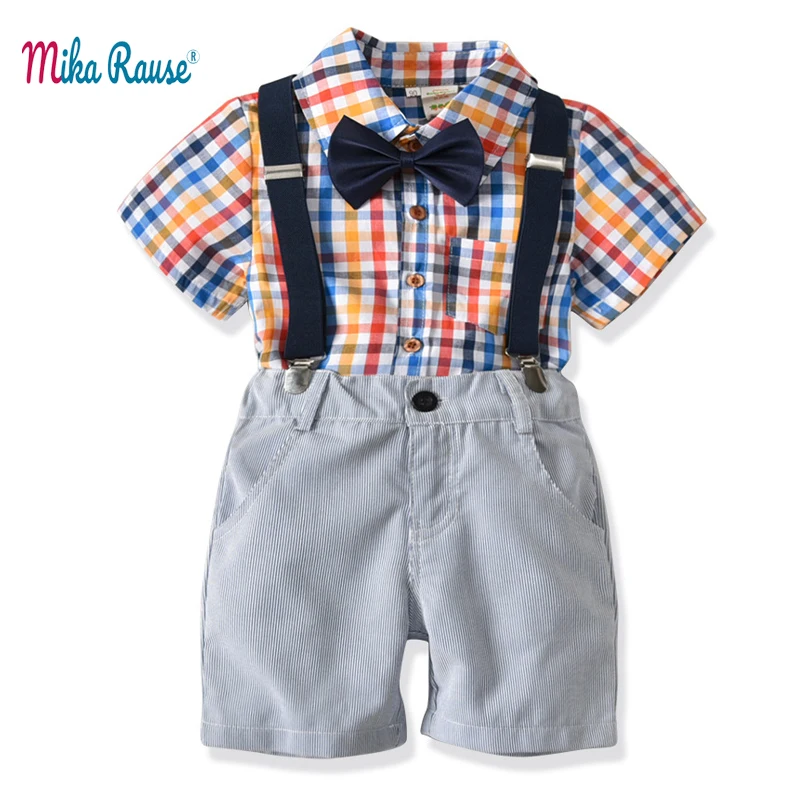 

Fashion summer toddler boys clothes sets plaid shirt pants cotton shorts clothing tops kids baby party costume children shirts