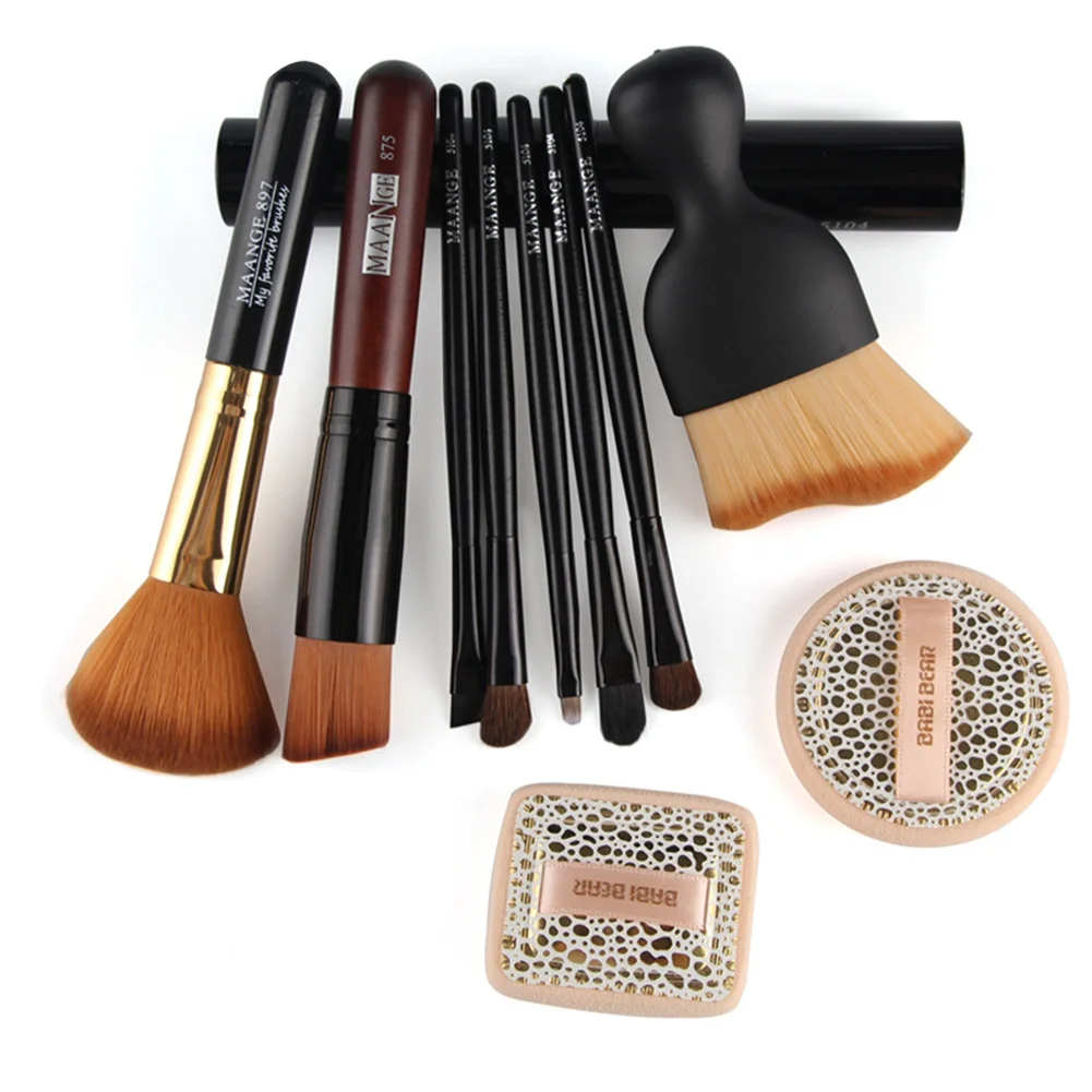 

Practical Basic 10 in 1 Facial Cosmetic Tool Set with 8 pcs Facial Makeup Brushes and 2 pcs Shadow Powder Puff Suits 2016 New
