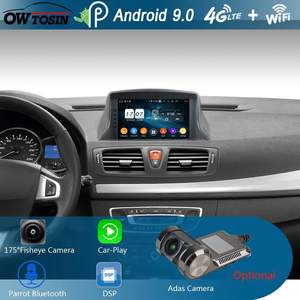 " ips 8Core 4G ram+ 64G rom Android 9,0 автомобильный dvd-плеер для Renault Megane III Fluence 2009- CarPlay Parrot BT Радио