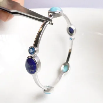 

Natural Larimar Fine Women Jewelry High Quality Bracelet Larimar Bangle 100% 925 Sterling Silver Bangle Valentine's Day Present