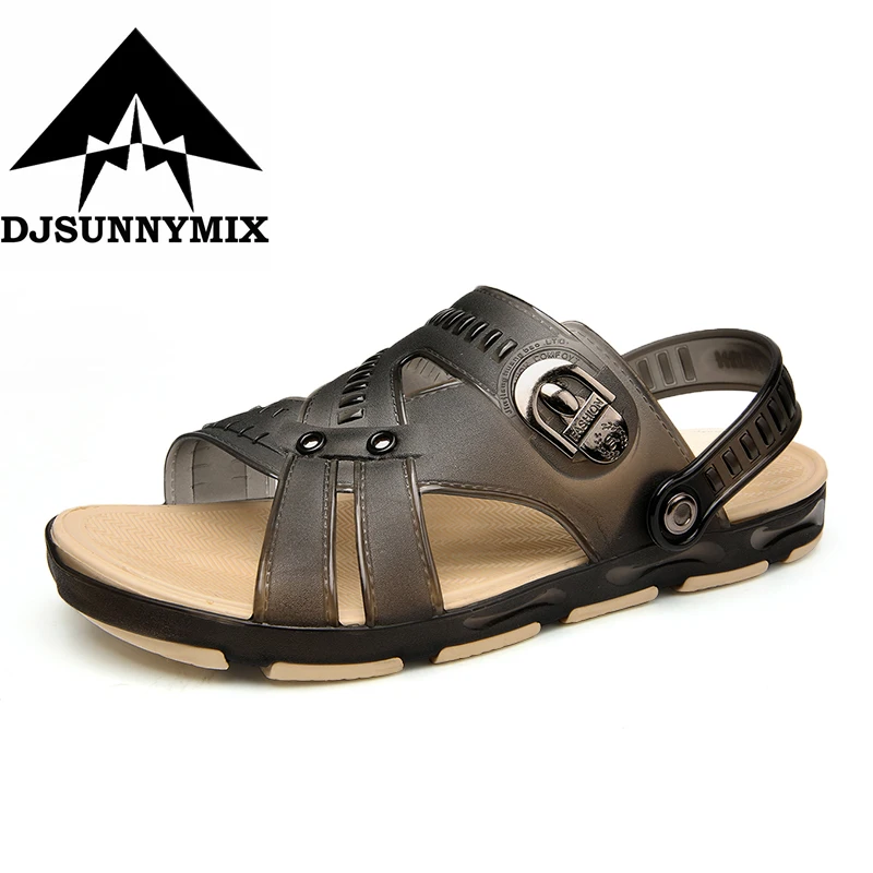 

DJSUNNYMIX 2018 Summer Slippers Men Hollow Out Breathable Beach Flip Flops Casual Slip-on Flats Sandals Men Shoes