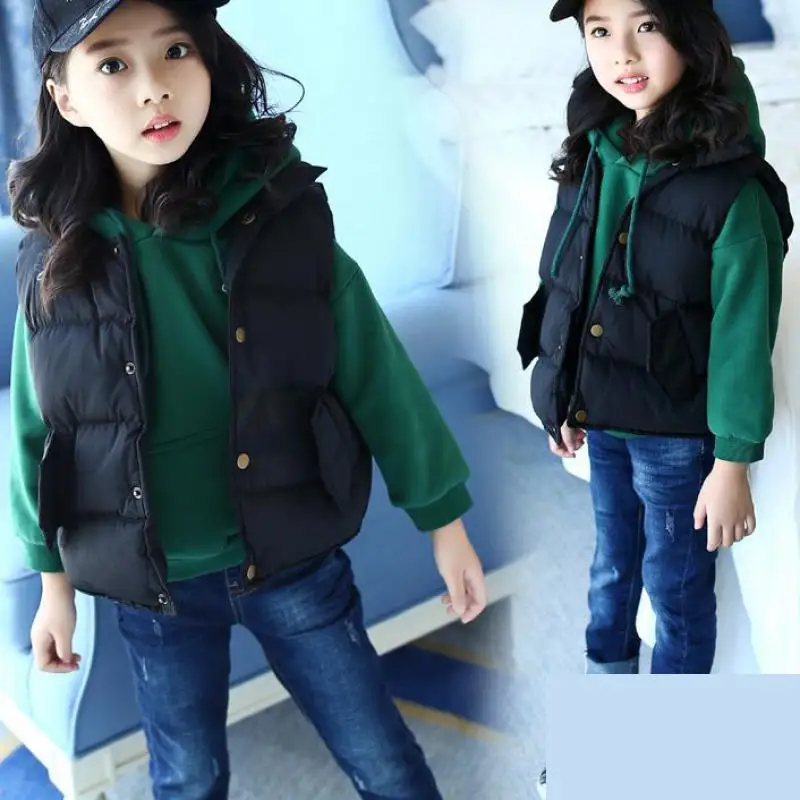 

2017 New Kids Winter Jackets for Girls Coat Teenage Vest Children Clothing Kids Clothes Big Size Waistcoat Gilet 8 10 12 14 Year