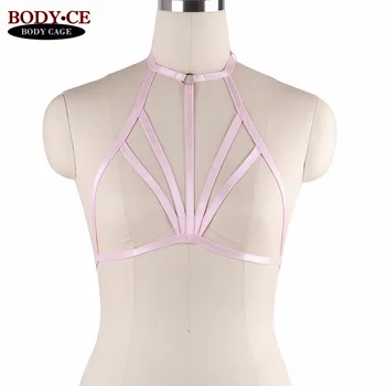 

BODY CAGE Pink Harness Lingerie Belt Pink Red Elastic Bra Tops Bustier Bondage Underwear Goth Fetish Club Party Dance Rave wear