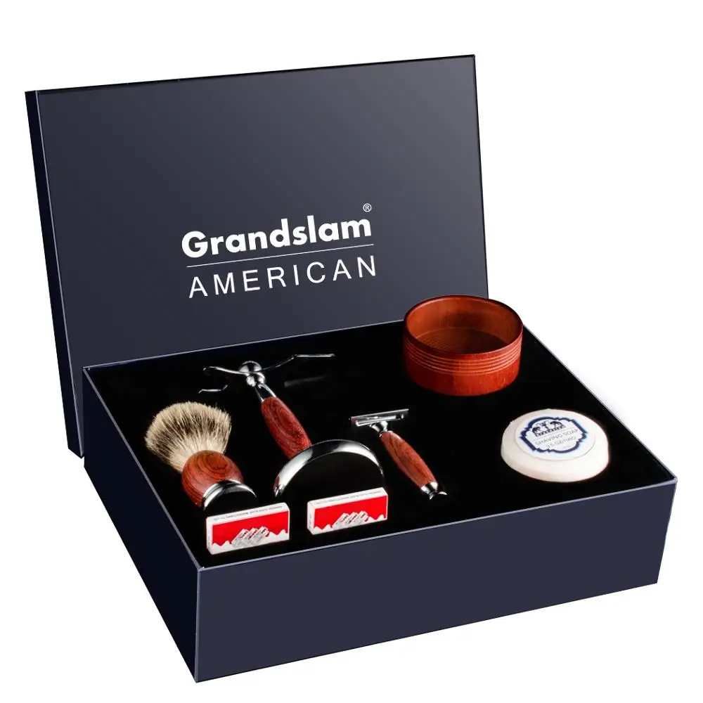 

Grandslam Rosewood Shaving Blade Safety Razor Gift Set Best Badger Hair Shaving Brush Kit Shaver Manual Razor Holder Stand Kits