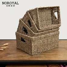 Nordic handmade rattan straw storage box large rectangular table coffee table TV cabinet drawer storage baskets