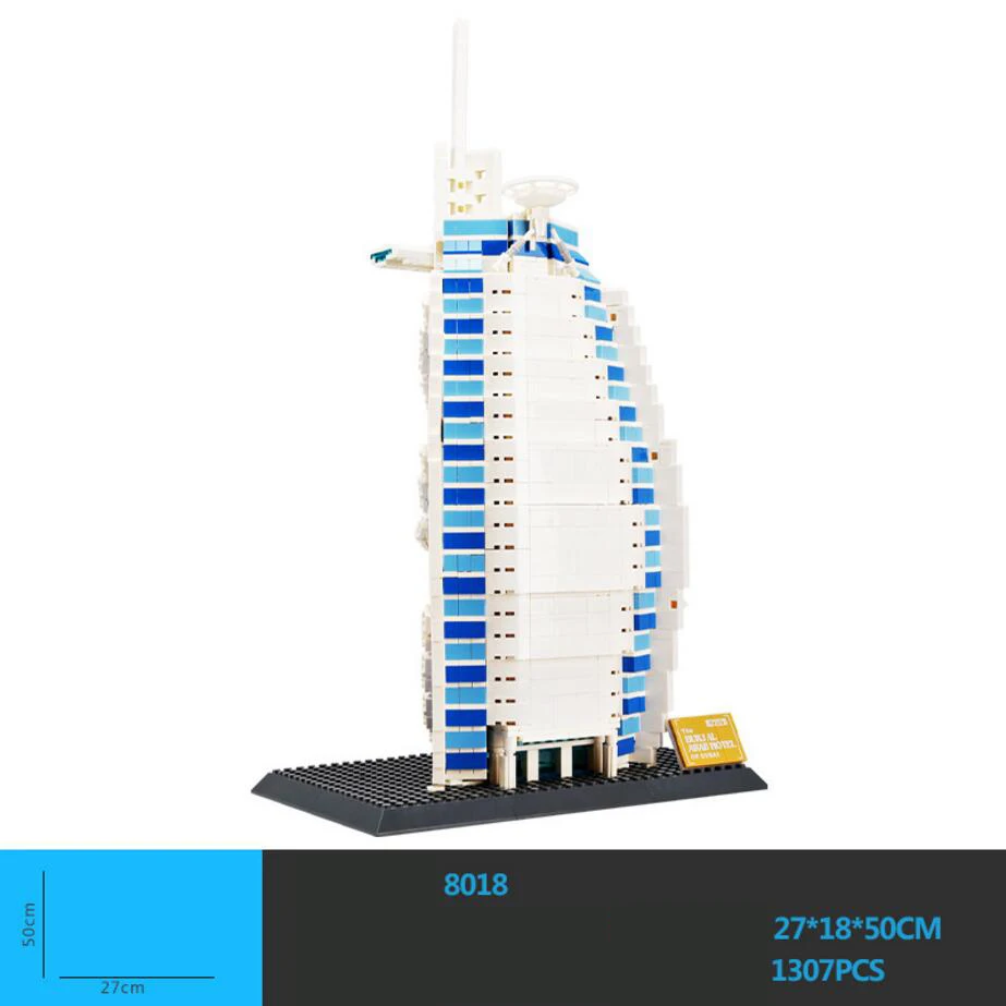 

World Famous Architecture Burj Al Arab Dubai The United Arab Emirates Build Block Hotel Model Brick Educational Toy Collection