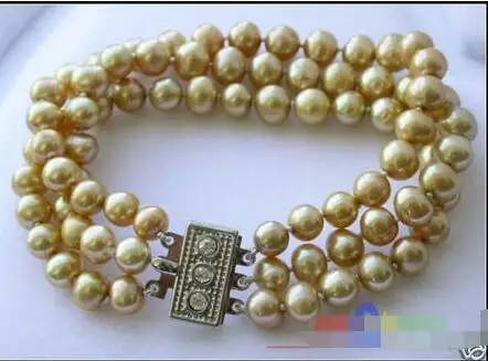 

Hot selling free shipping******** 3ROW 9MM champagne ROUND FRESHWATER PEARL BRACELET