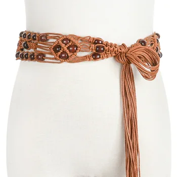 

Bohemian Weave Rope Belt For Women Boho Hand Made Personality Beads Lady Creative Design Waist Belts Cinturon Mujer BZ63