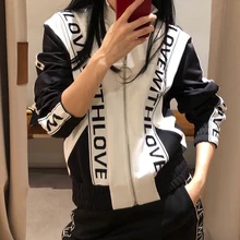 Весна Стенд воротник с длинным рукавом Письмо вышивка хит цвет лоскутное для женщин Повседневное Бейсбол пальто