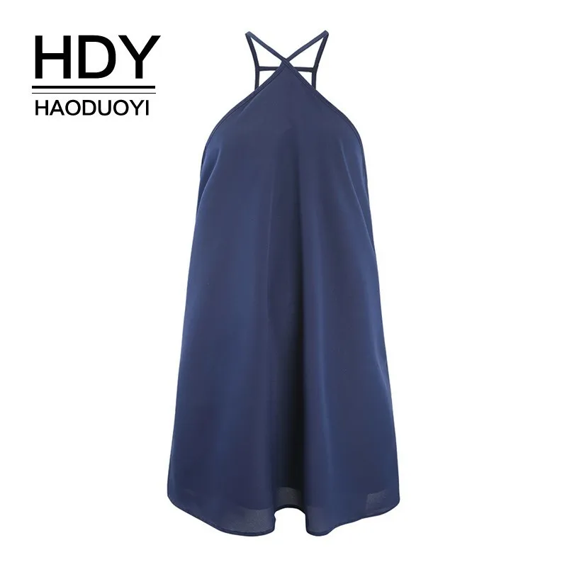 

HDY Haoduoyi Western Style Small Hanging Neck Care Machine Open Back Vestidos Off-the-shoulder Sleeveless Dress A-line Dress