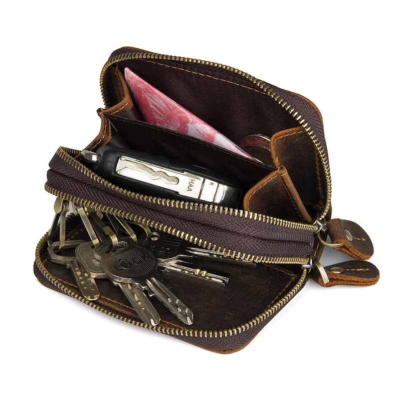 

Nesitu High Quality Vintage Brown Real Skin Genuine Crazy Horse Leather Women Men Key Holder M8185