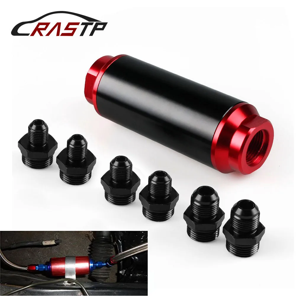 

RASTP -Black&Red Inline Fuel Filter High FLOW 60 Micron Cleanable SS AN6 AN8 AN10 Filter Accessories RS-FRG014