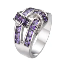 Oro Blanco de la manera Del Estilo Cruzado Natural Amethyst Zircon Anel Anillo de Compromiso/Boda/de partido para las mujeres Bague Femme RW0058