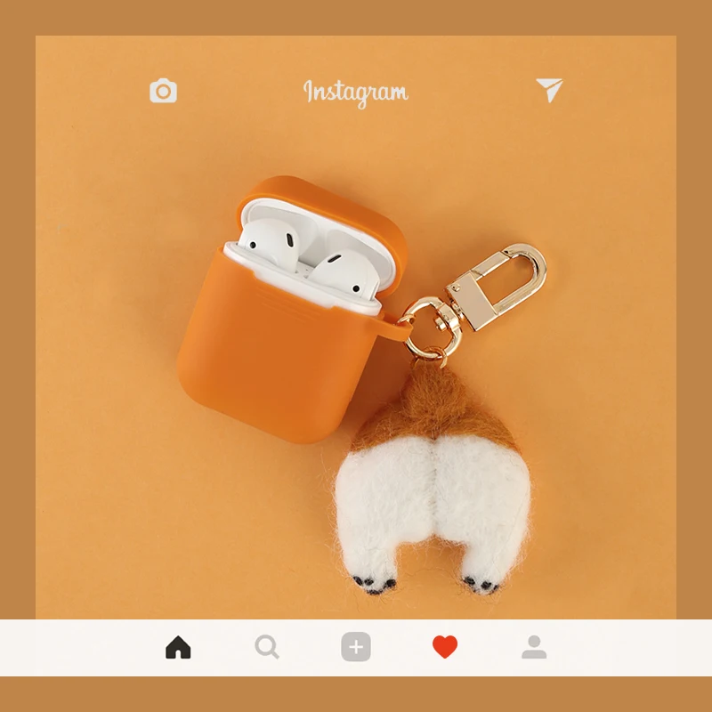 

New Cute keji Butt Felt Pendant Decorative Silicone Cover For Apple Airpods1/2 Bluetooth Earphone Anti-fall Cover Case