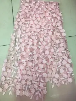 

Best Quality African Lace Fabric pink Swiss Voile Lace High Quality Embroidered Beads French Mesh Lace Fabric Material FL2232