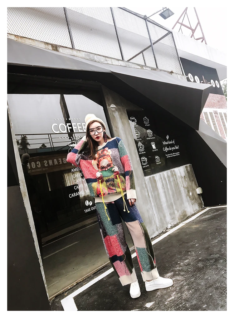Весенне-осенний Тайский брендовый свитер в клетку с высоким воротником для девочек, женский свободный Женский комплект 2 шт