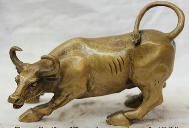 

JP S0524 9" Chinese Fengshui Folk Copper Zodiac Year Bull Oxen strong Animal Statue B0403