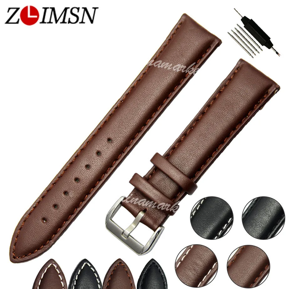 

ZLIMSN 100Pcs Watchbands Black Brown Leather Watch Strap Band Genuine Soft Buckle Wrist Replacement Mens Relojes Hombre 2017