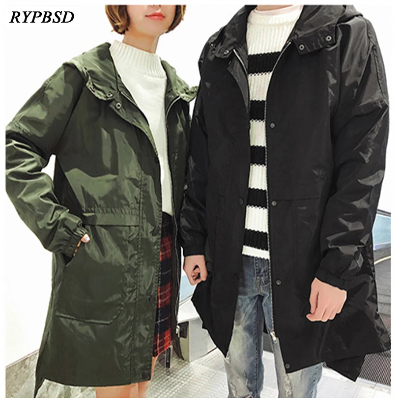 

2019 Spring New Fashion Casual Couple Long Men Trench Jacket Zipper Long Sleeve Solid Color Long Windbreaker Overcoats