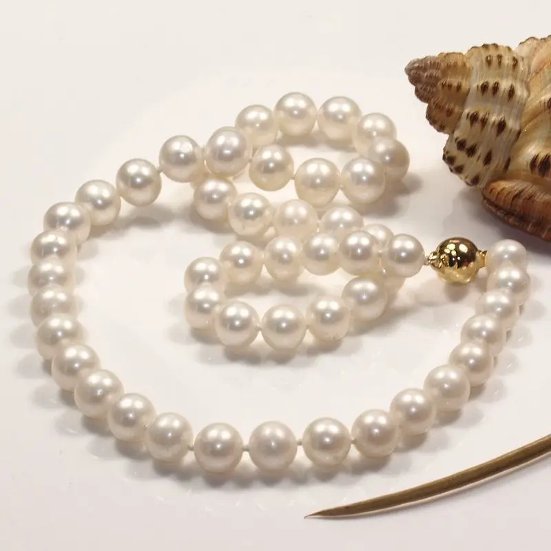 

ddh003810 beautiful 14K Solid gold 7-8MM White Akoya Cultured Pearl Necklace 18'' AAA