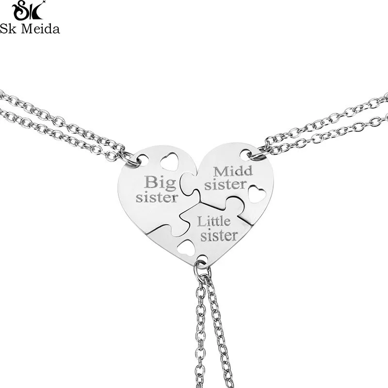 

Unique Fashion Simple Sister Necklace Stainless Steel Peach Heart Lettering Three Piece Pendant Necklace WW-47
