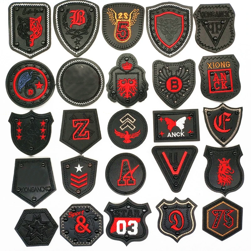 

DIY Black Red Iron on Leather Badge 3D Letter Sticker for Clothes Bags Jeans Embroidery Custom for Clothing Garment Patch Decor