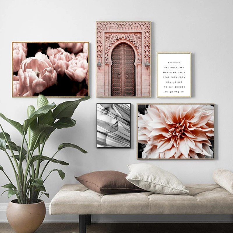 

Nordic Decorative Posters Prints Painting Art Canvas Morocco Door Flower Wall Pictures Plant Desert Girl for Living Room Decor