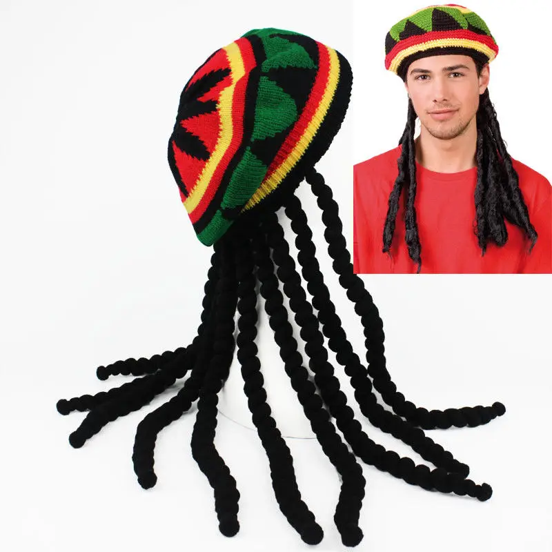 Ямайский вязаный раста волос шляпа с дредами камень парик Carribean нарядное платье