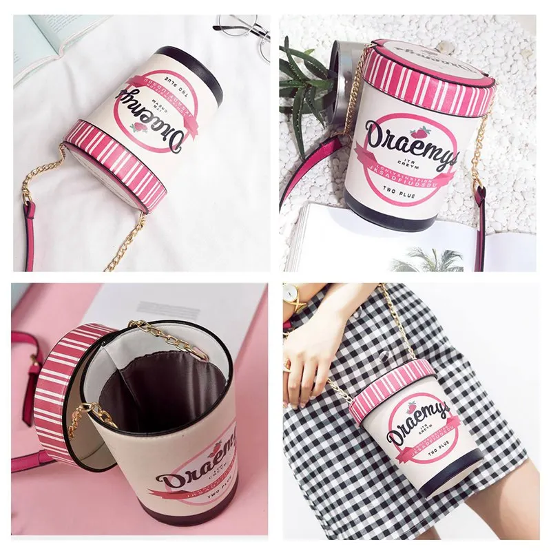 الحلو فتاة لطيف الجليد كريم برميل حقيبة كتف رسالة مطبوعة الصليب الجسم حقيبة دلو حقيبة