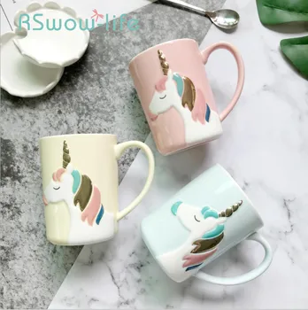 

Creative Unicorn Girl Heart Ceramic Mug Milk Cup Valentine's Day Gift Cute Mugs For Kitchen Bar Counter