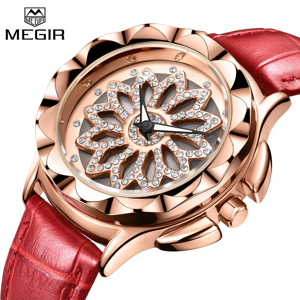 Beste MEGIR Top Luxe Merk Damesmode Horloges Lederen Band Liefhebbers Dames Quartz Horloges Jurk Horloge Tijd Relogio Feminino