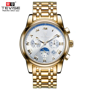 

TEVISE Luxury Men Watch Mechanical Automatic Self-Wind Moon Phase Watches Man Complete Calendar Stainless Steel Wristwatch 9005