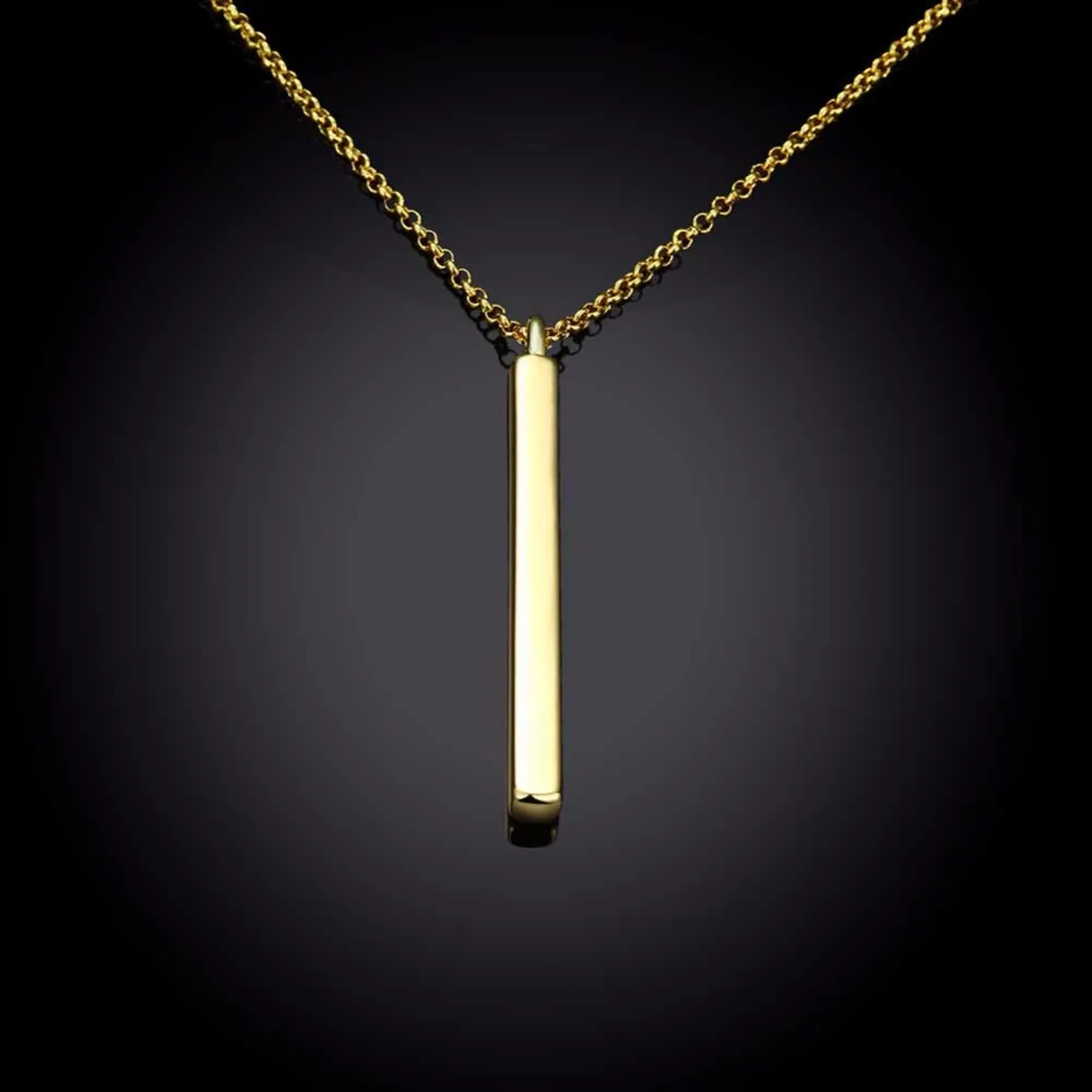 

Prevent Allergy Simple Strip Bar Necklaces & Pendants 24K Gold Color 18 INCHS Chain Jewelry collares de Ouro For Women DFN601