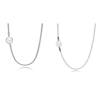 

2 Style Authentic 925 Sterling Silver Bead Necklaces Snake Pearl Chain for Women Party Wedding Jewelry
