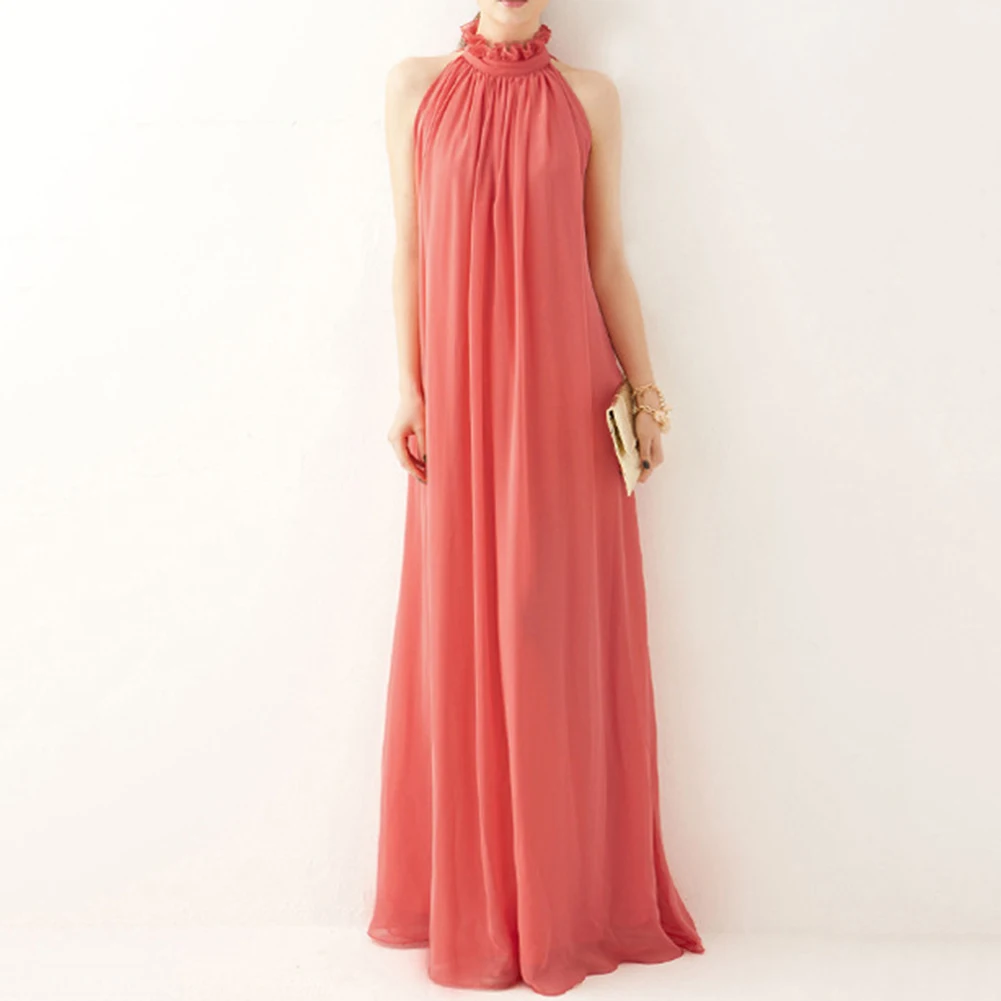Элегантное женское платье с открытыми плечами, без рукавов, с бретельками, длинное платье макси, весна-лето, водолазка, бант, пояса, торжественное свадебное платье - Цвет: watermelon