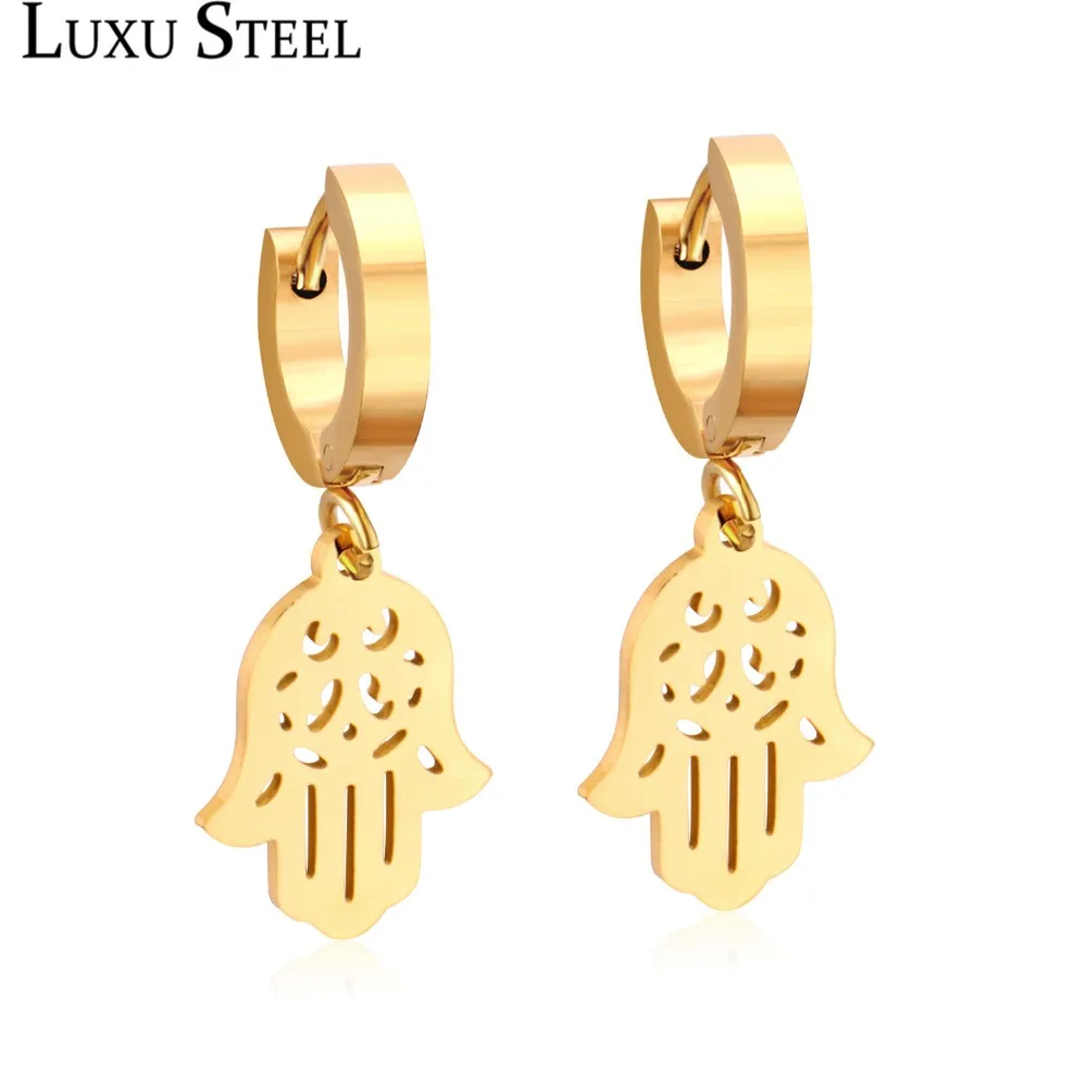 

LUXUSTEEL Gold/Silver Color Hand Pendant Hoop Earring Stainless Steel Earring Fashion Jewelry Bijoux Female Collier 2019